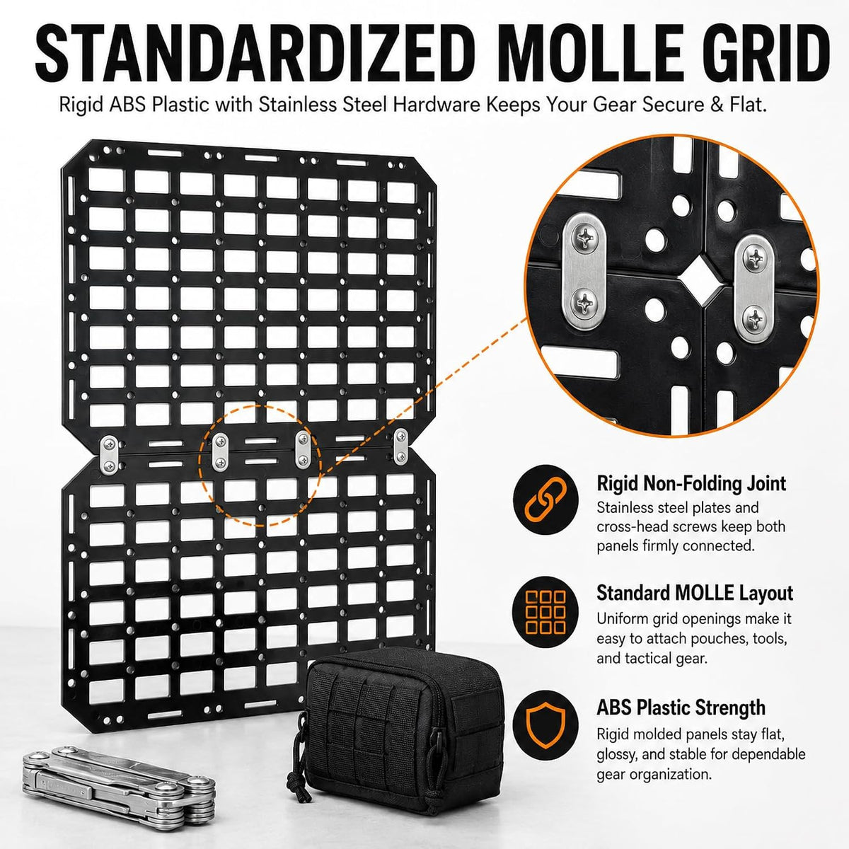 Automotive Seat Back Organizer Rigid MOLLE Panel | Universal Fits Trucks, SUVs and Outdoor Adventures, Tactical Gear and Tool Storage