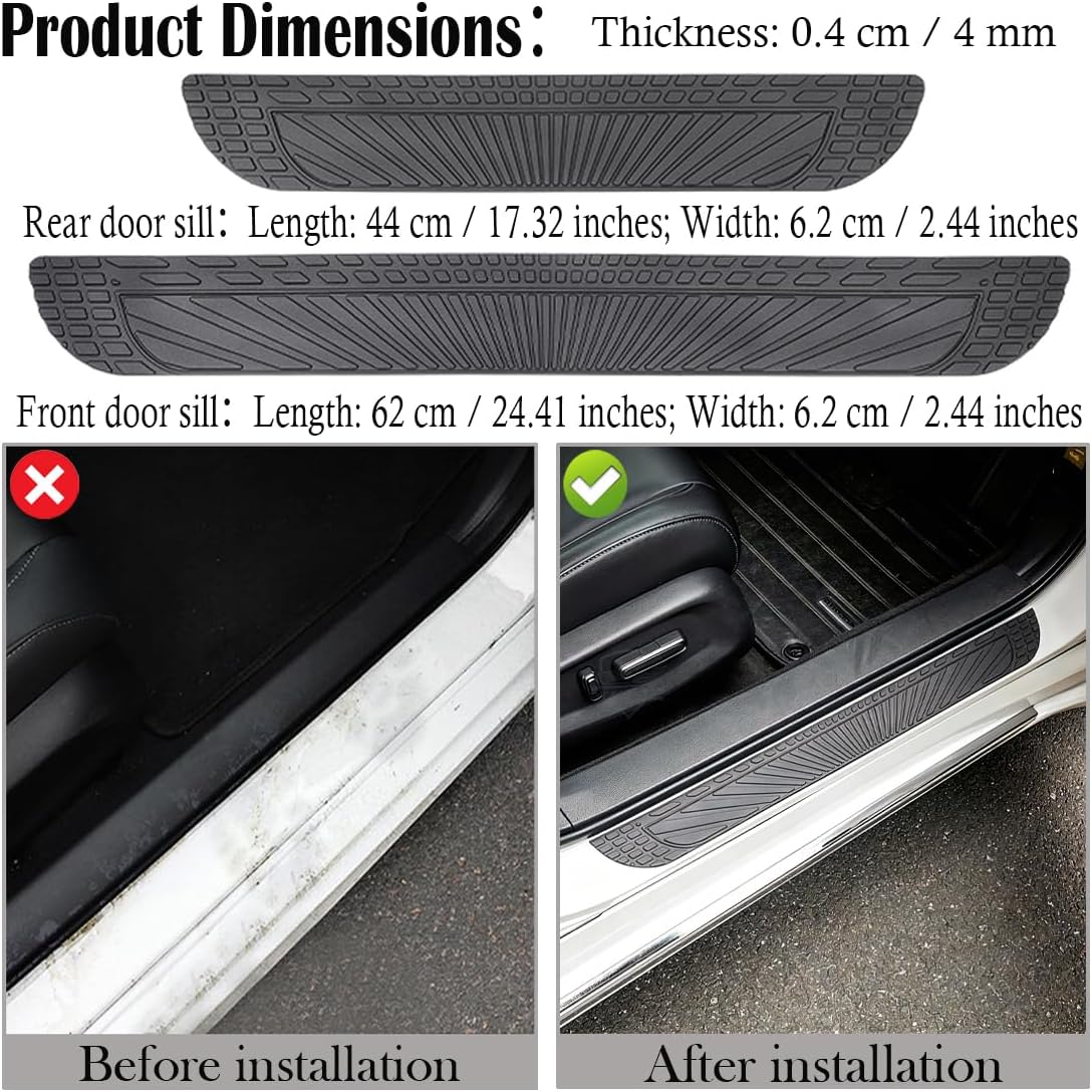 Car Door Sill Protector,Waterproof Threshold Trim,Anti-Scratch Rubber Car Door Protector Edge Guards for Door Steps,Door Sill Protector Stickers for Sedans and SUVs(Black,4PCS)
