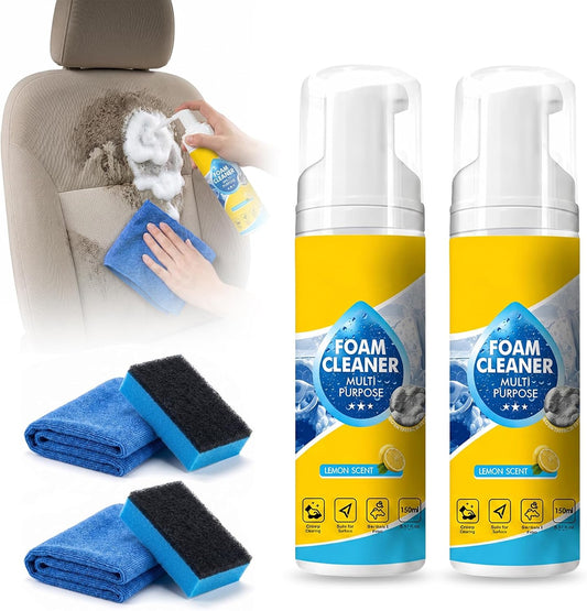 4-in-1 Multi Enzyme Foam Cleaner, All Purpose Cleaning Foam Spray for Car Interior, Upholstery, Kitchen Grease &amp; Bathroom Surfaces, Multi Surface Cleaner for Fabric, Vinyl, Plastic and Leather (2)