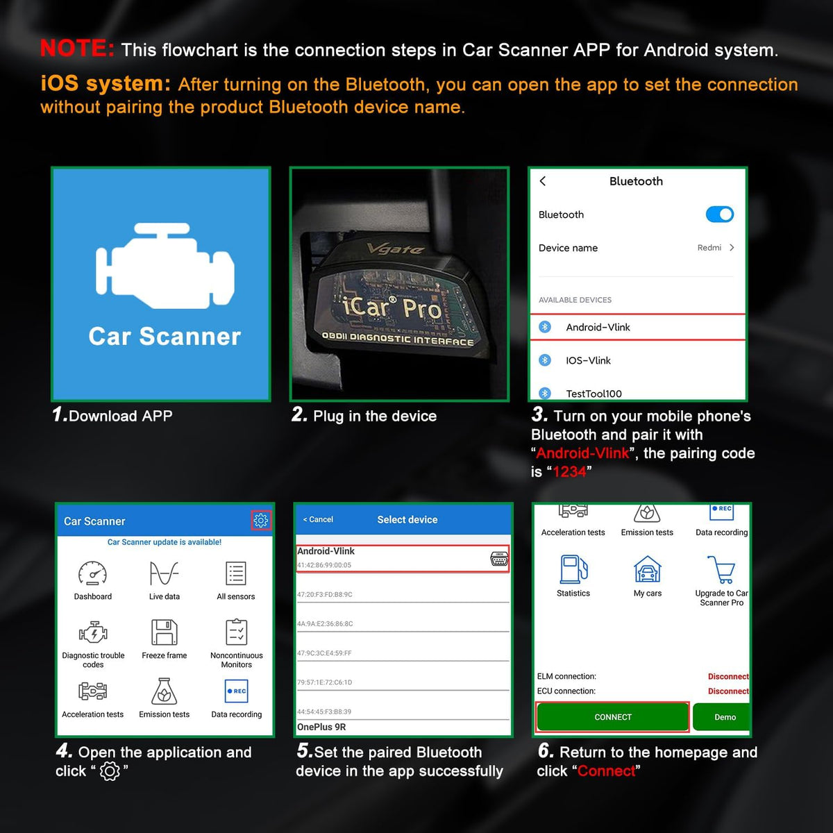 Vgate iCar Pro(BT3.0/ BLE4.0) OBD2 Scanner Code Reader Diagnostic Scan Tool