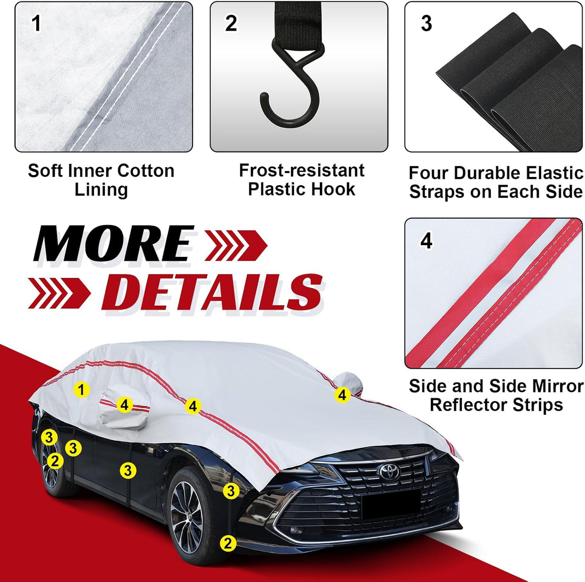 Half Car Cover for Snow, Windshield Cover for Ice and Snow with Cotton Liner, Hail Protector Car Cover Waterproof All Weather for Snow, Sun, Rain, Dust, UV Protection Fit SUV M