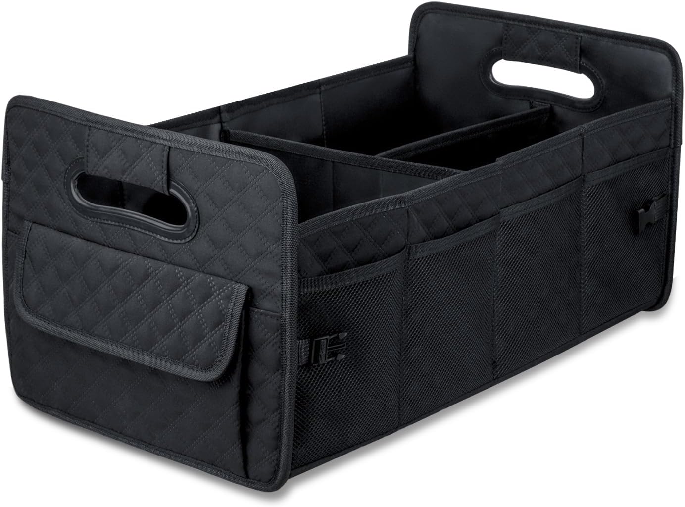 JiatuA Car Trunk Organizer for SUV, Collapsible Car Storage Organizer Black | Sturdy, Large Capacity, Diamond Decor, Multi Compartment Container Box Adjustable Car Accessories for Sedan Truck