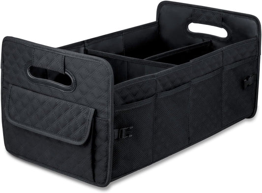 JiatuA Car Trunk Organizer for SUV, Collapsible Car Storage Organizer Black | Sturdy, Large Capacity, Diamond Decor, Multi Compartment Container Box Adjustable Car Accessories for Sedan Truck