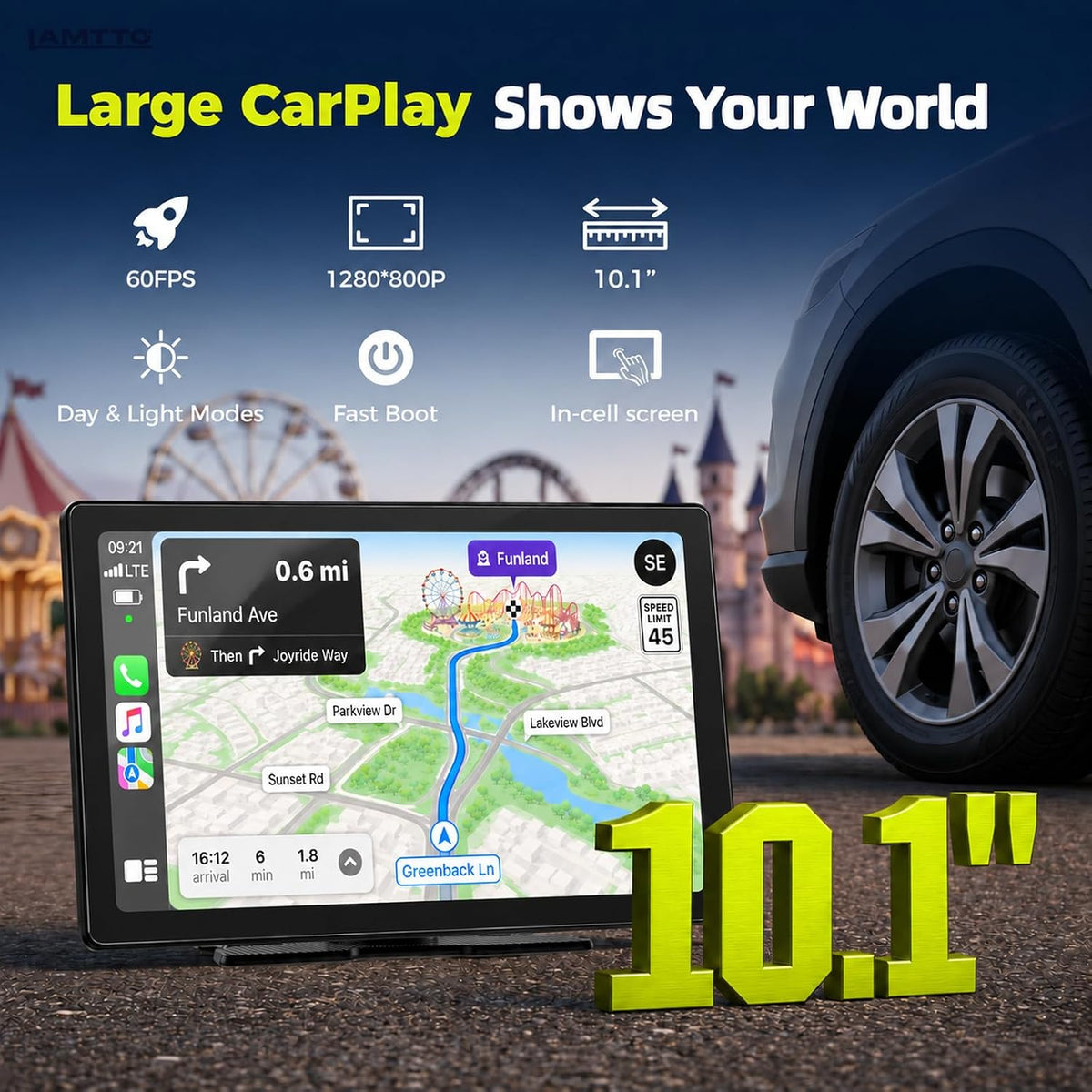 LAMTTO 10.1" Wireless CarPlay & Android Auto Screen for Car