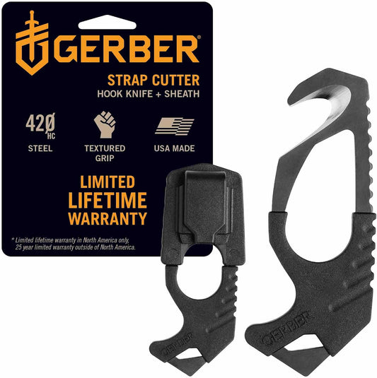 Gerber Gear Seatbelt Strap Cutter Escape Tool with Lanyard Hole and Glass Breaker, Made in USA, Black, 5 x 2.5 x 1 inches Pocket Size