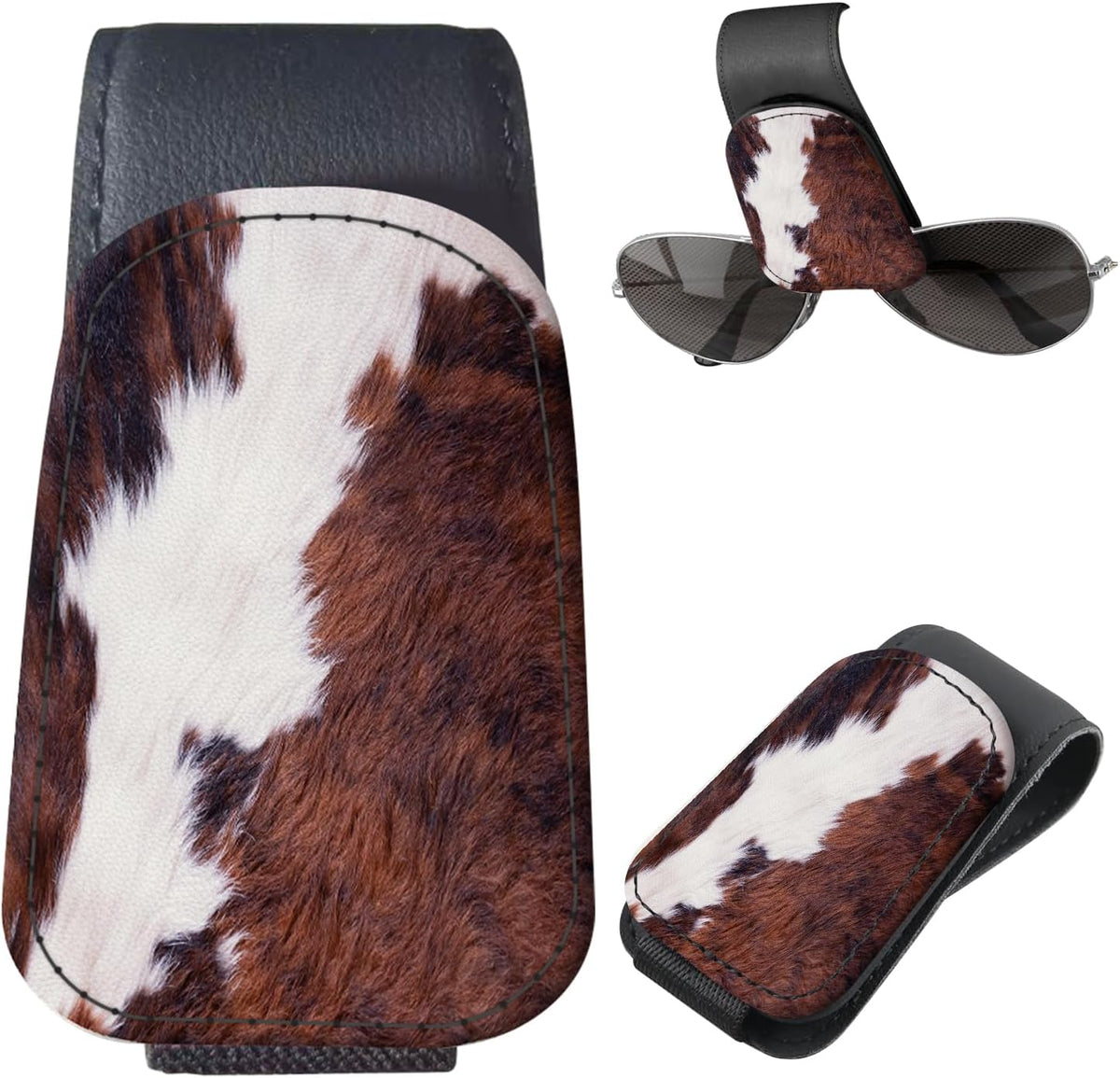 Sunglasses Holder for Car Visor, PU Leather Glasses Clip Organizer, Cute Magnetic Eyeglass Holder for Vehicle Sun Visor, Car Interior Accessory for Women & Men Dark Floral Lily