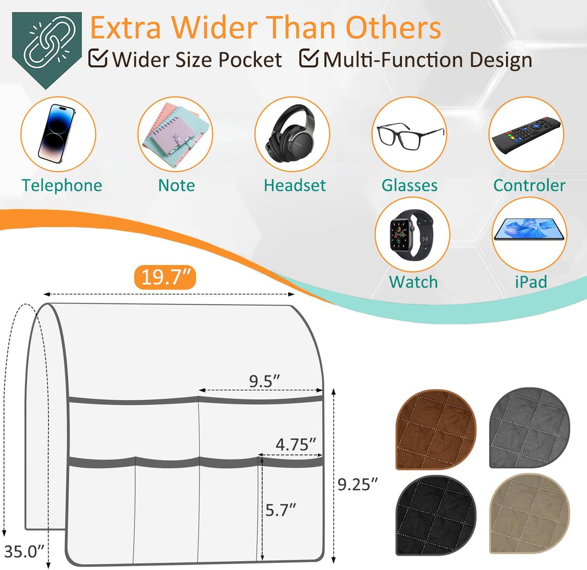 Remote Control Holder for Recliner Armchair Caddy Couch Armrest Organizer, Non-Slip Arm Chair Bedside Caddy Storage Organizer for Recliner Couch With 6 Pockets for Magazine, Phone, iPad (Black)