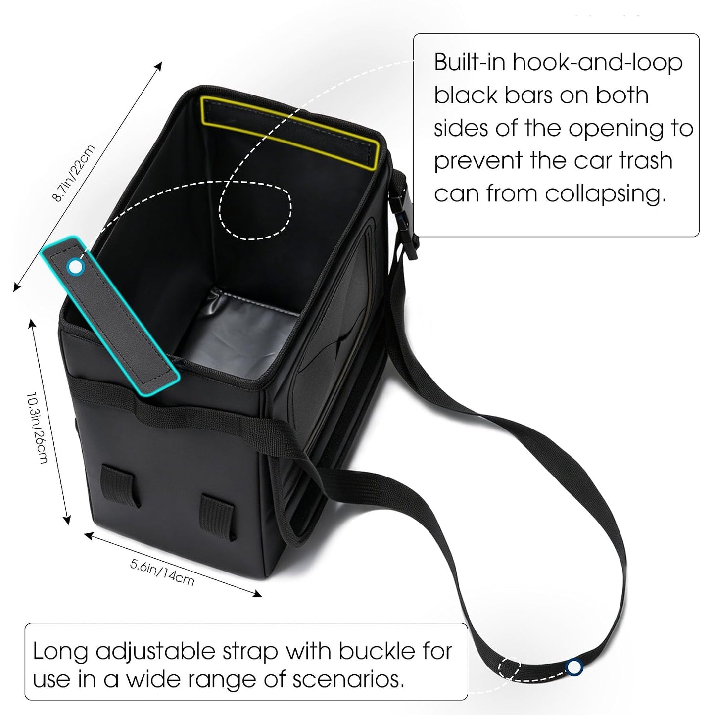 Ryhpez Car Trash Can with Tissue Holder, Leakproof Car Garbage Can with Detachable Car Napkin Holder, Hanging Car Trash Bin for Headrest, Console, Truck, SUV Car Accessories, Black