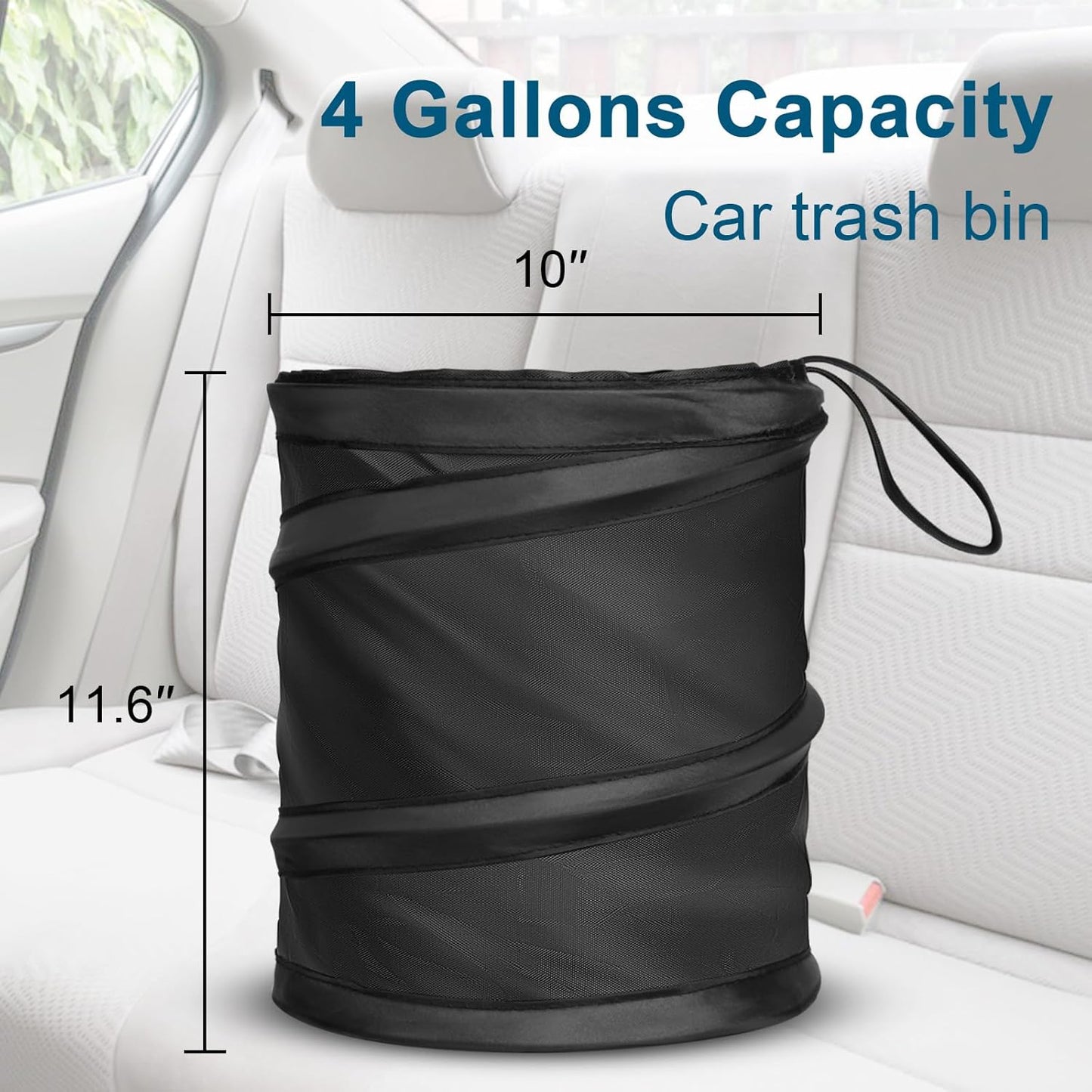 Car Trash Can, 4 Gallons Garbage Can, Collapsible Pop-Up Trash Bin | Trash Can for Car Front Back Seat, Portable Car Trash Bag Hanging for Vehicle SUV Rv Truck Accessories Interior, Black