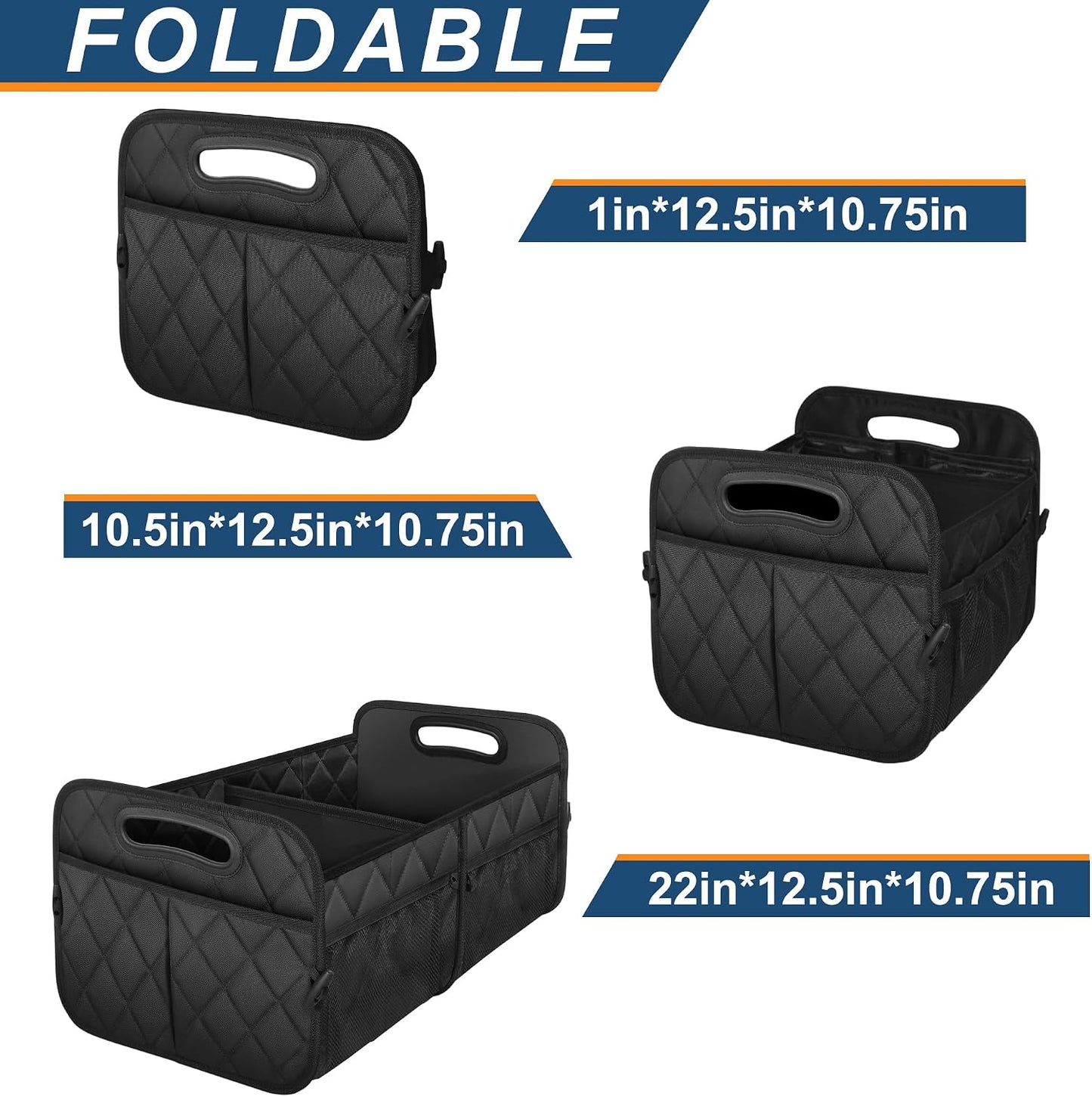 Deosk Minimalist Black Car Trunk Organizer, 50L, 6 Pockets, Foldable & Waterproof