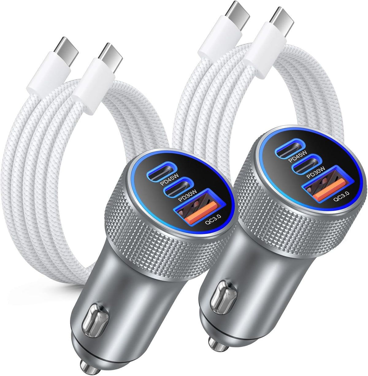 93W USB C Car Charger, 45W Super Fast Charging 2.0 Type C 3-Port Cigarette Lighter Adapter with 6ft USB-C Charger Cable for Galaxy S26 Ultra S25 FE S24 S22 iPhone 18 17 16 15 Pro Max