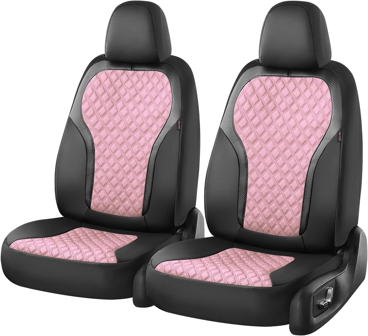 Coverado Seat Covers Front Seats, Luxury Diamond Leather Car Seat Cover, Sports Carbon Fiber Design Waterproof Car Seat Protector, Black Pink Automotive Seat Covers Universal Fit Most Cars