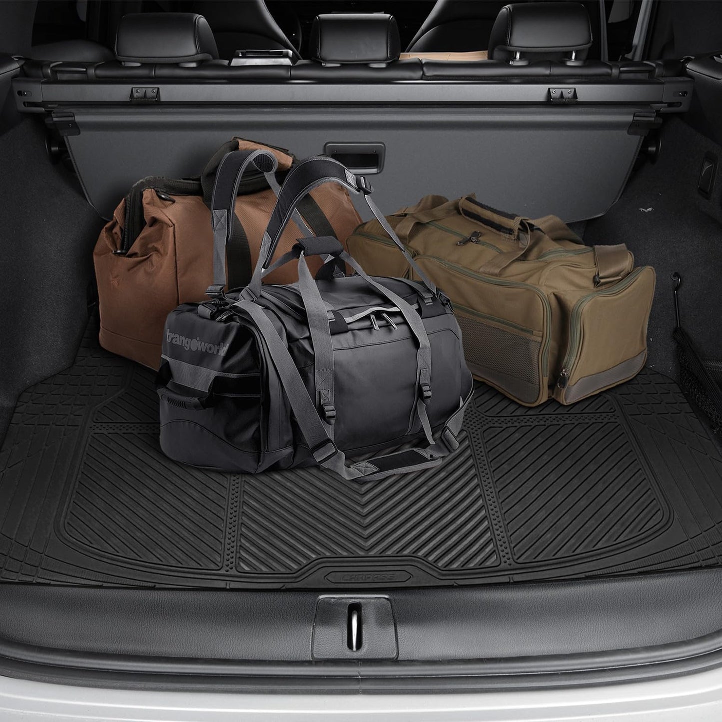 CAR PASS Heavy Duty Rubber Car Mats with Cargo Liner, Deep-Dish Car Floor Mats and Trunk Mat All Weather, Universal Trim-to-Fit for SUVs Trucks Sedans, Waterproof Anti-Slip, Trimmable V12 Black