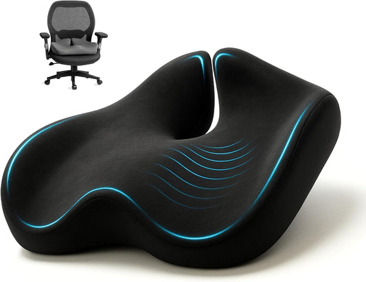 SitCushion Ergonomic Seat Cushion for Sciatica & Tailbone Pain Relief – Extra Large Memory Foam Office Chair Cushion for Long Sitting, Orthopedic Coccyx Cushion for Desk Chair, Car & Wheelchair(Black)