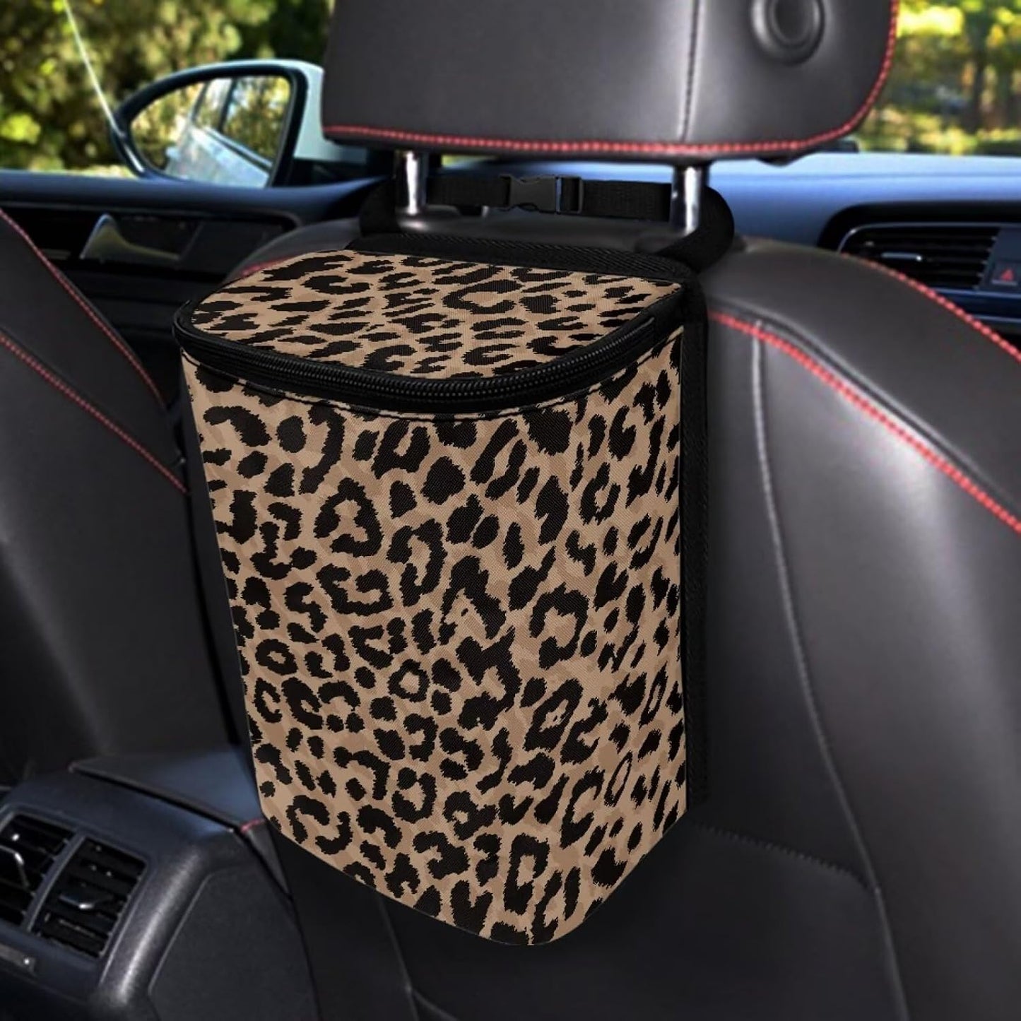 Funnydude Leopard Print Car Trash Can Bin for Back Seat Collapsible Trash Can Auto Garbage Cans Organizer