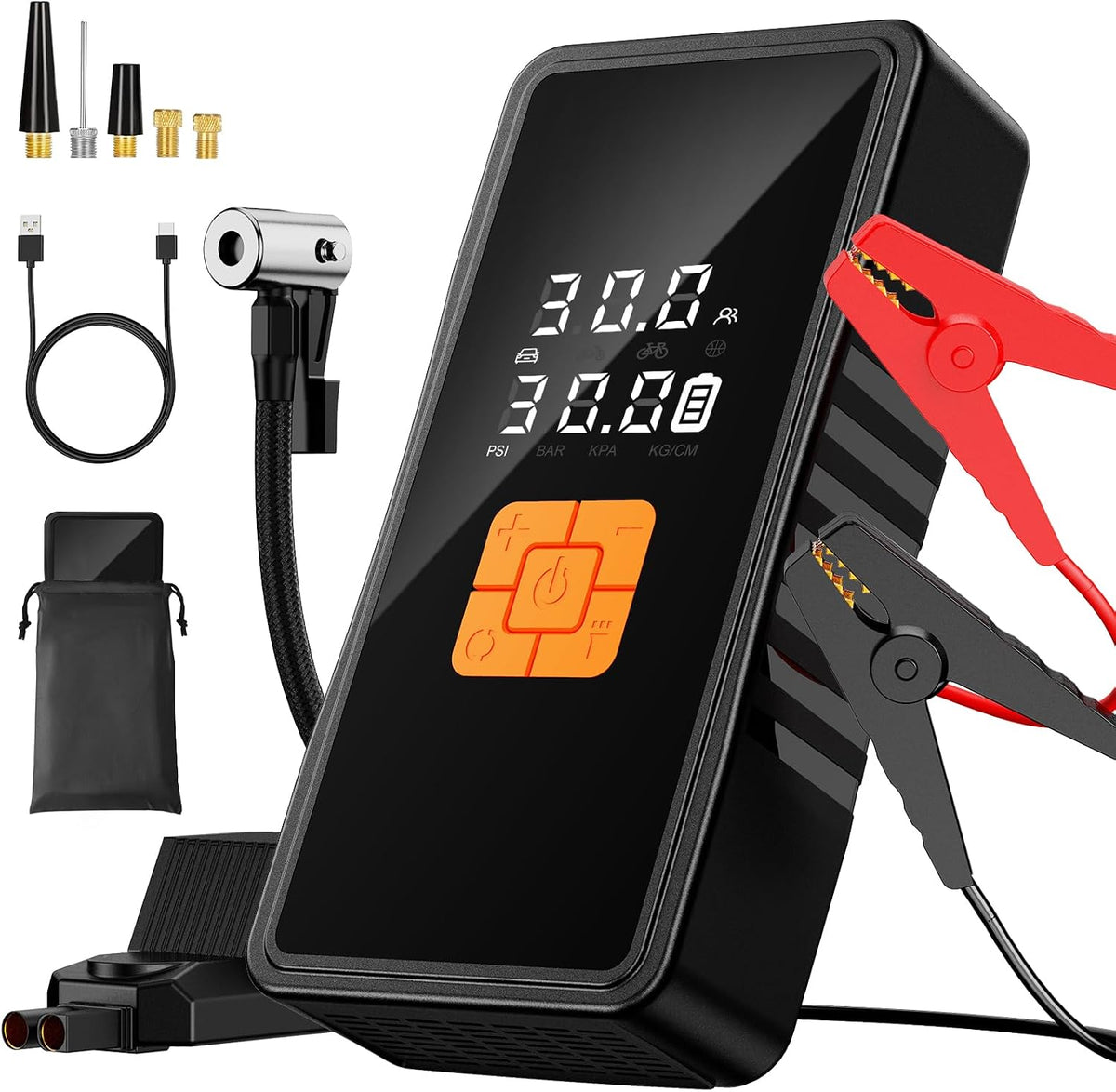 Preciva 8000mAh Jump Starter - 8000A Peak Car Battery Charger with Smart Air Compressor (150PSI), Tire Repair Kit, Power Bank, Digital Gauge & LED Emergency Light for Car, Truck, Motorcycle