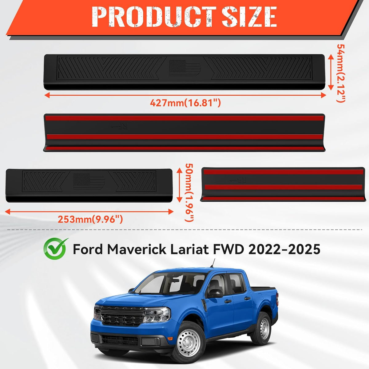 Door Sill Protector Compatible with 2022-2025 2026 Ford Maverick Outer Door Step Protector Side Edge Step Guard Car Door Dust Shield Cover 2024 Maverick Exterior Accessories (4PCS)