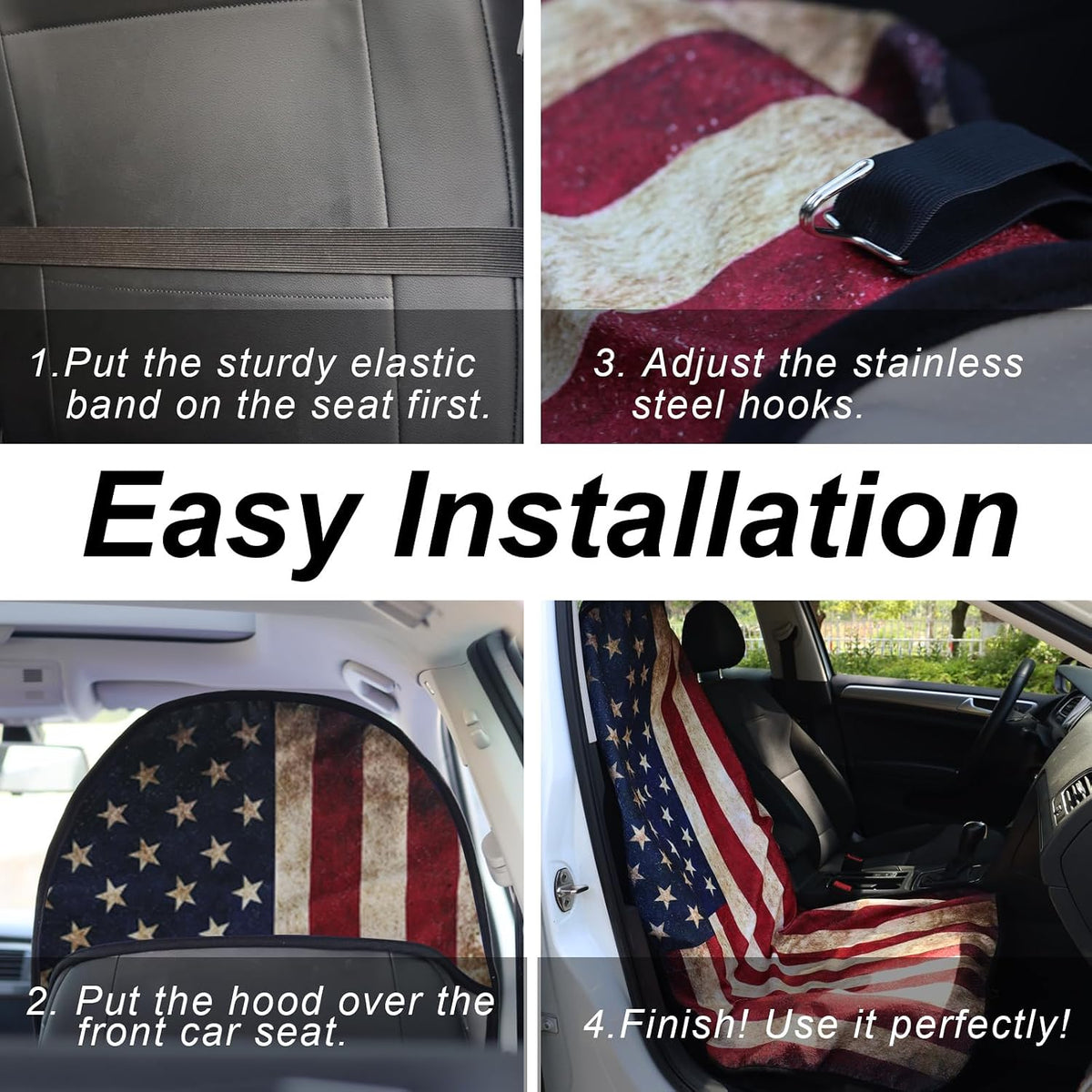 Sweat Towel Car Seat Cover Protector Front Seats for Gym Workout, Running, Swimming, Beach and Hiking, Waterproof Universal Seat Cover for Car, Trucks, Van & SUV (2, American Flag, Front)