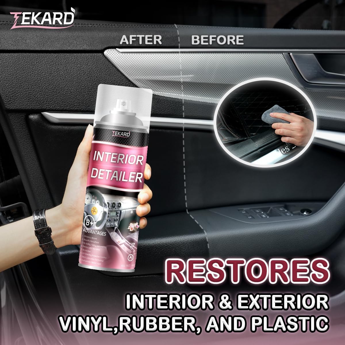 Car Interior Cleaner, Leather Cleaner, 15 oz. Large-Capacity Interior Detailer in Iron Can, Wheel Cleaner, Suitable for Cleaning Rubber, Plastic, and Leather Surfaces Inside Vehicles (2 Bottle)