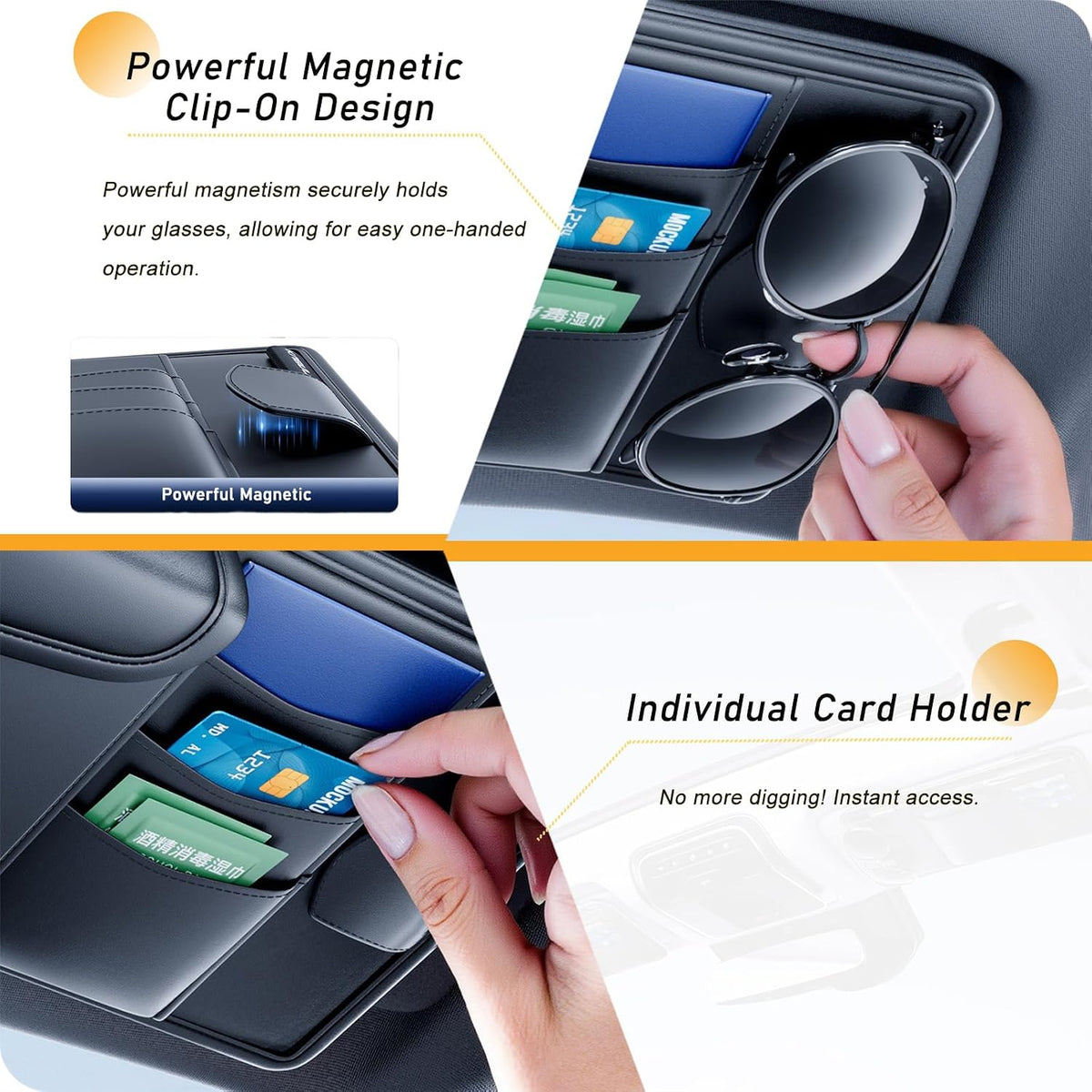 Tumecos Car Sun Visor Organizer with Tissue Holder, Auto Consoles Organizer with Sunglass Clip,Multi-Pocket Visor Accessories for Truck, SUV，Card/Pen/Driver's License Storage