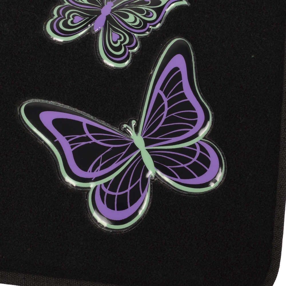 BDK Embossed Neon Purple & Green Butterflies Design Carpet Car Floor Mats for Auto Van Truck SUV-4 Pieces Front & Rear Full Set with Rubber Backing-Universal Fit