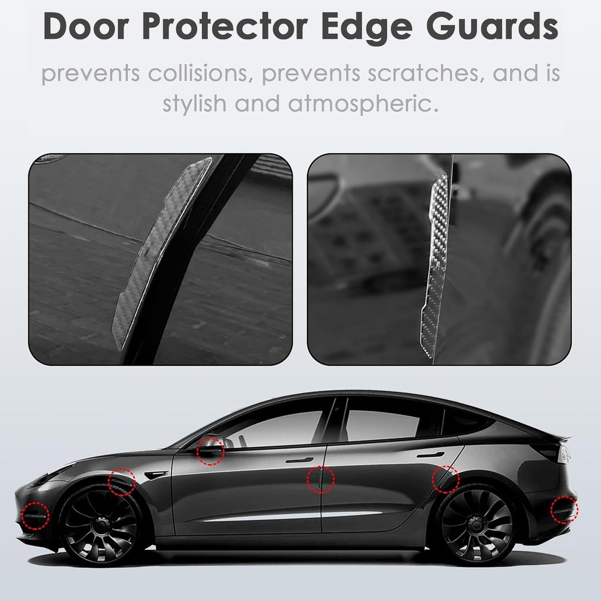 Door Protector Edge Guards Compatible with Tesla Model 3 Y X S Cybertruck Carbon Fiber Exterior Accessories Anti-Collision Bumper Guard Strip Rearview Mirror Wrap Trim Trunk Cover Strips (Black)