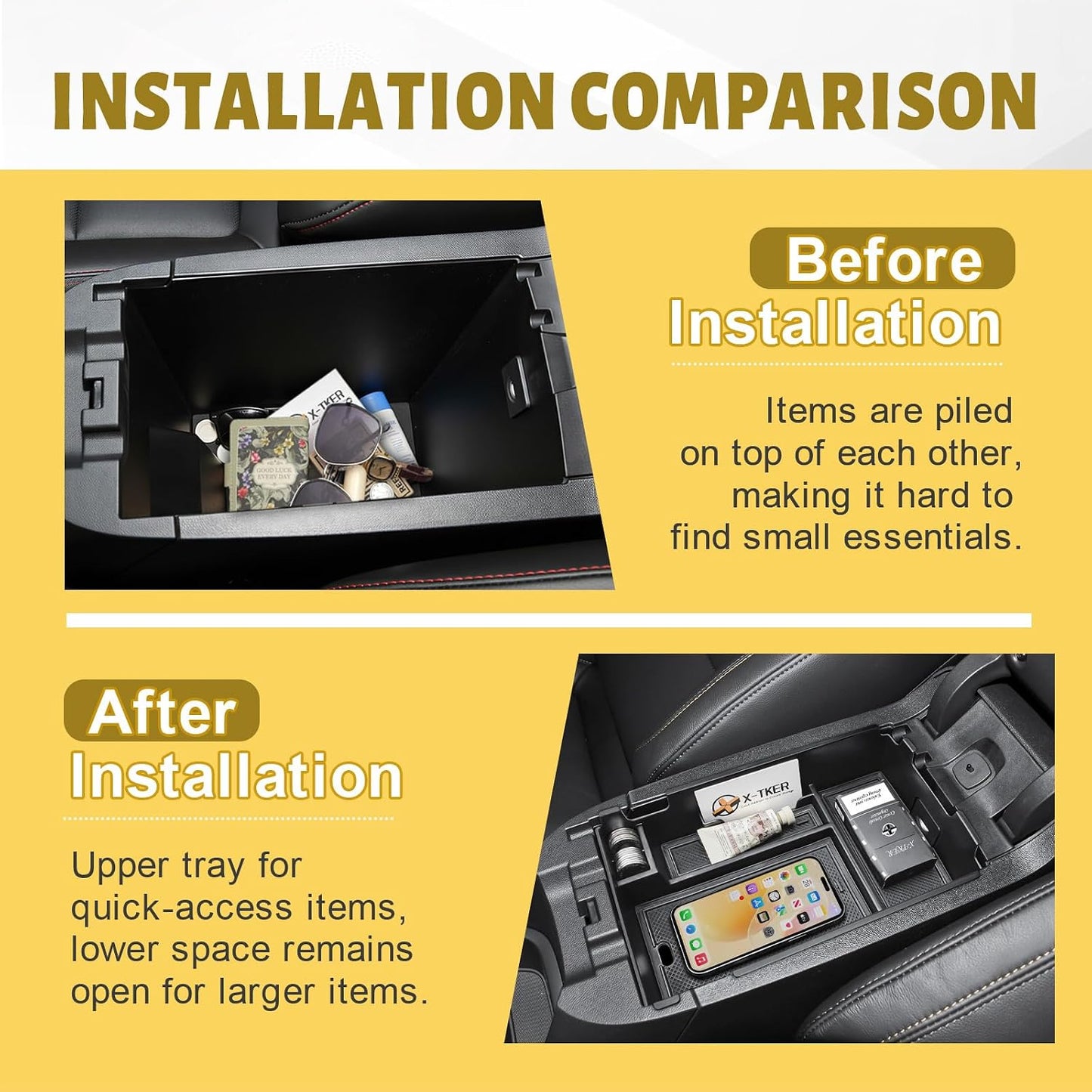 Center Console Organizer Tray for 2018-2024 Chevy Equinox Accessories | Middle Armrest Storage Box, Multi-compartment Design, Quick Access to Daily Essentials, NOT For 2025 2026 Models