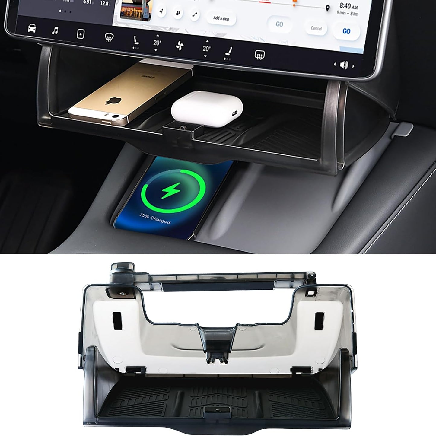 Tesla Hidden Under Screen Storage Box [One-tap Open &amp; Smooth Damping Slides] Center Console Organizer for Model Y Juniper Model 3 Highland 2026~2016 (Fit New Model Y/3 Standard, Premium &amp; Performance