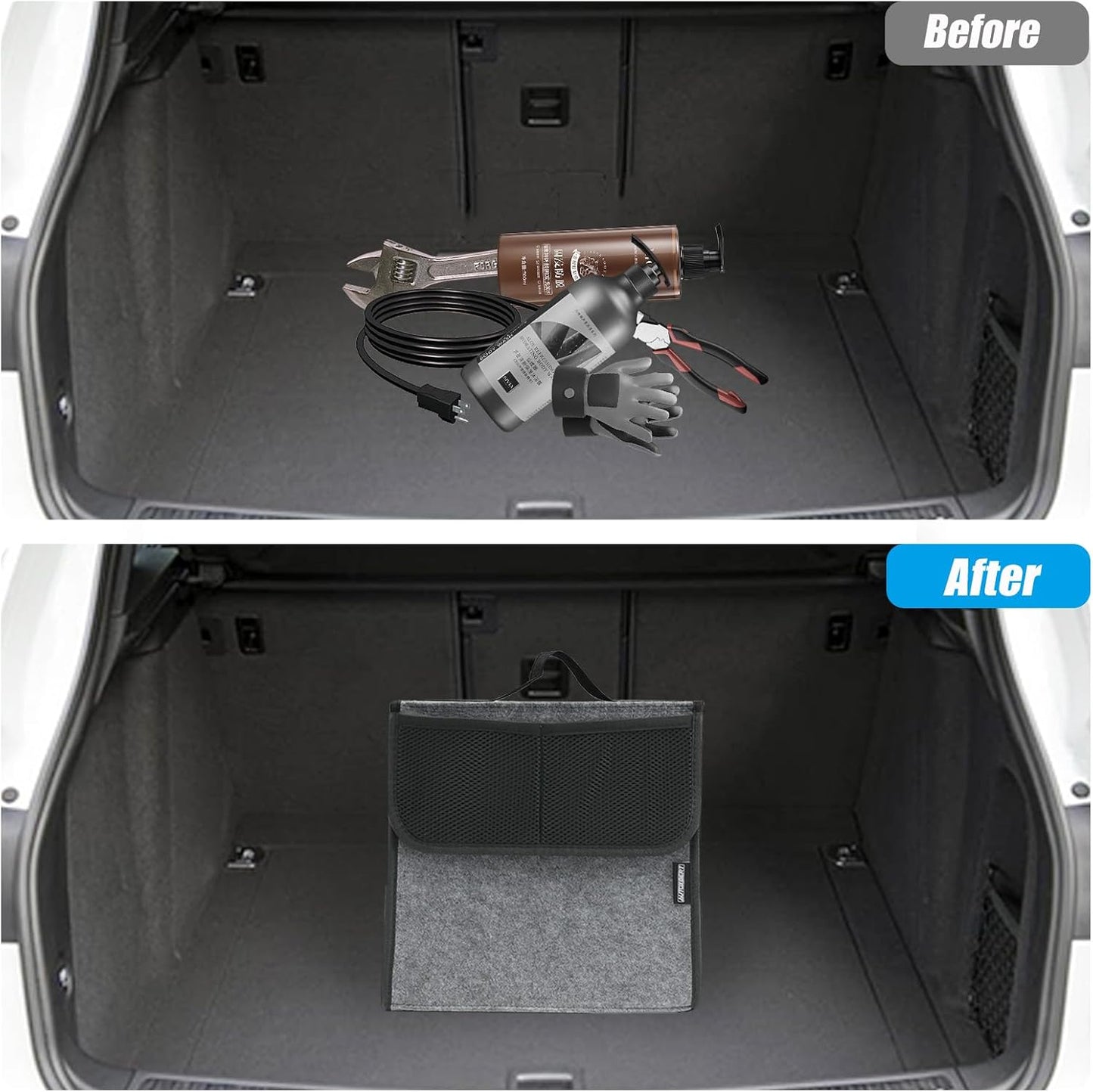 Car Trunk Organizer,Soft Felt Car Bag Organizer 12x7x12 inch Folding,for Honda CRV Civic Accord Ford Focus Fusion Toyota RAV4 Jeep SUV/Truck/Sedan（Gray
