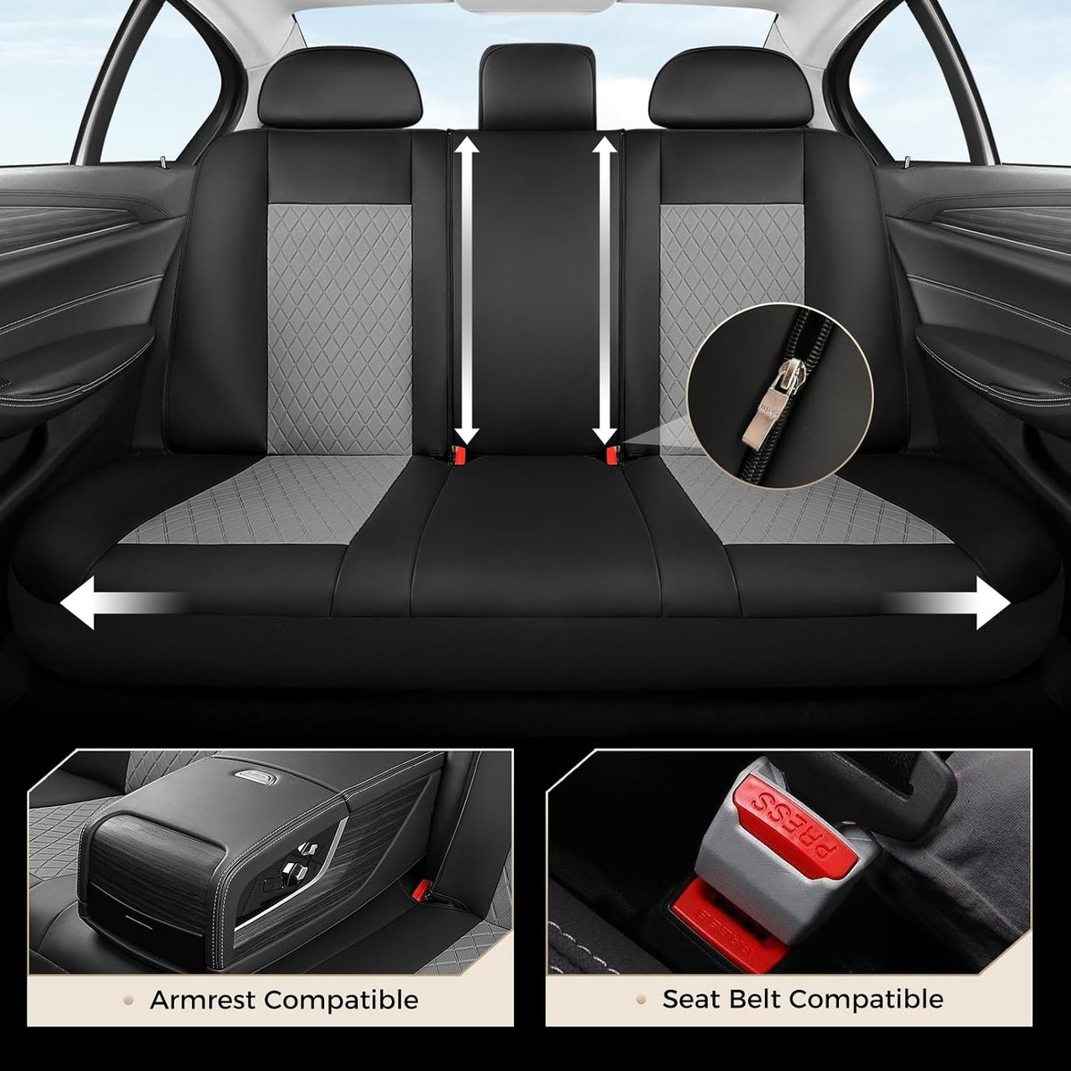 Coverado Car Seat Covers, 5 Seats Front and Rear Seat Covers for Cars, Leather Seat Covers Waterproof Car Seat Protectors, Automotive Seat Cushions Universal for Most Sedan, SUV, Truck, Black & Gray