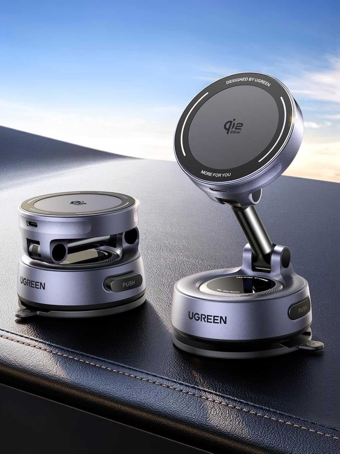 UGREEN 25W Qi2.2 MagSafe Compatible Wireless Car Charger Mount, Suction Cup