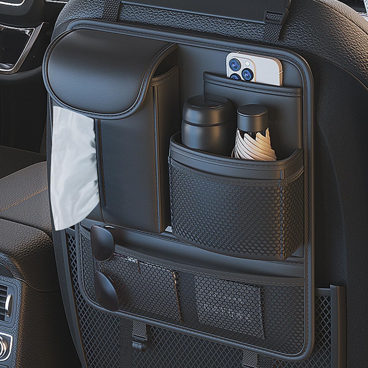 Backseat Car Organizer,5 Storage Pocketscar Seat Organizer,Car Storage Organizer with Foldable Food Tray,Car Seat Back Protectors Kick Mats Travel Accessories