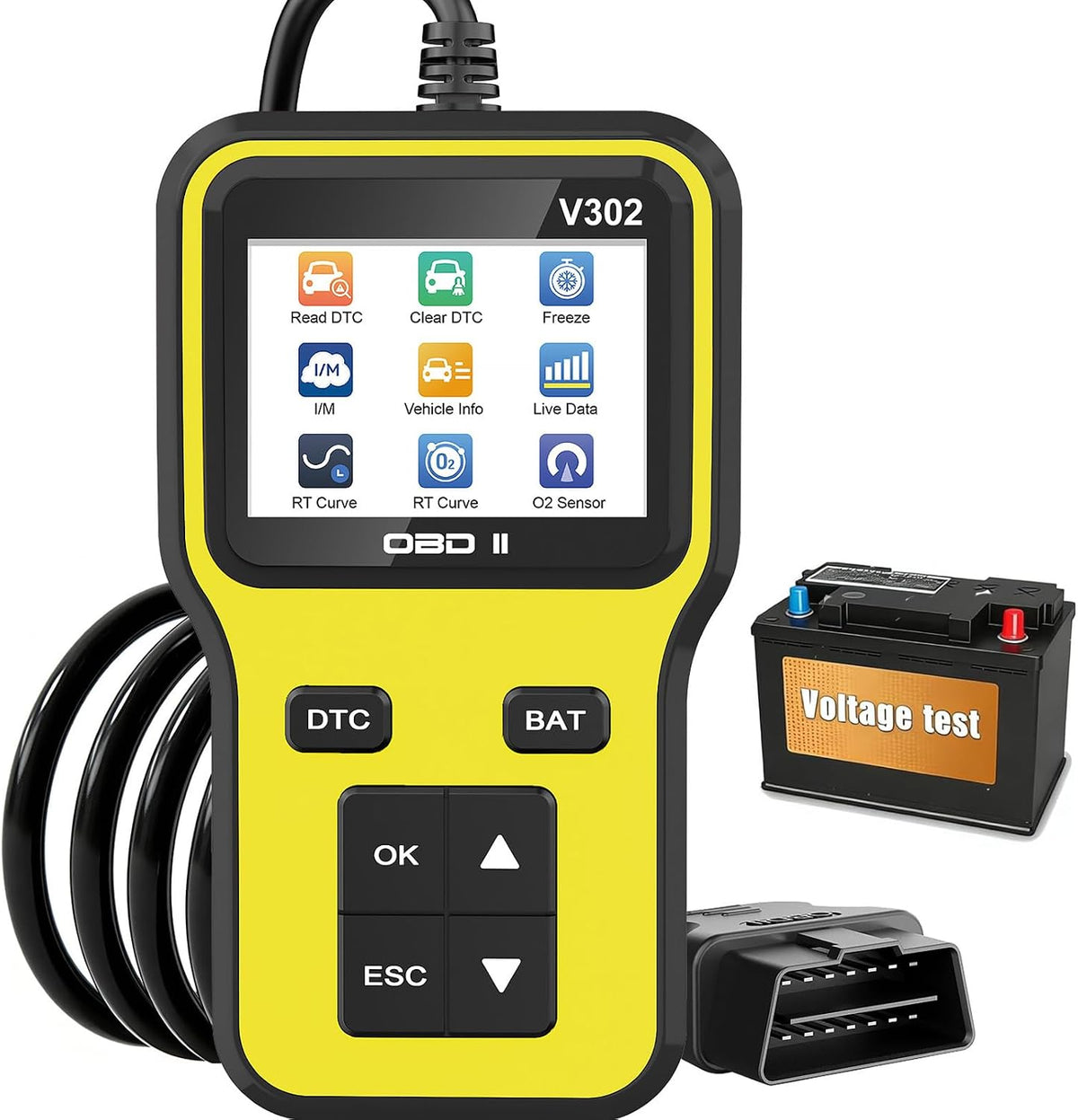 OBD2 Scanner and Battery Tester, Vehicle Code Reader for Check Engine Light