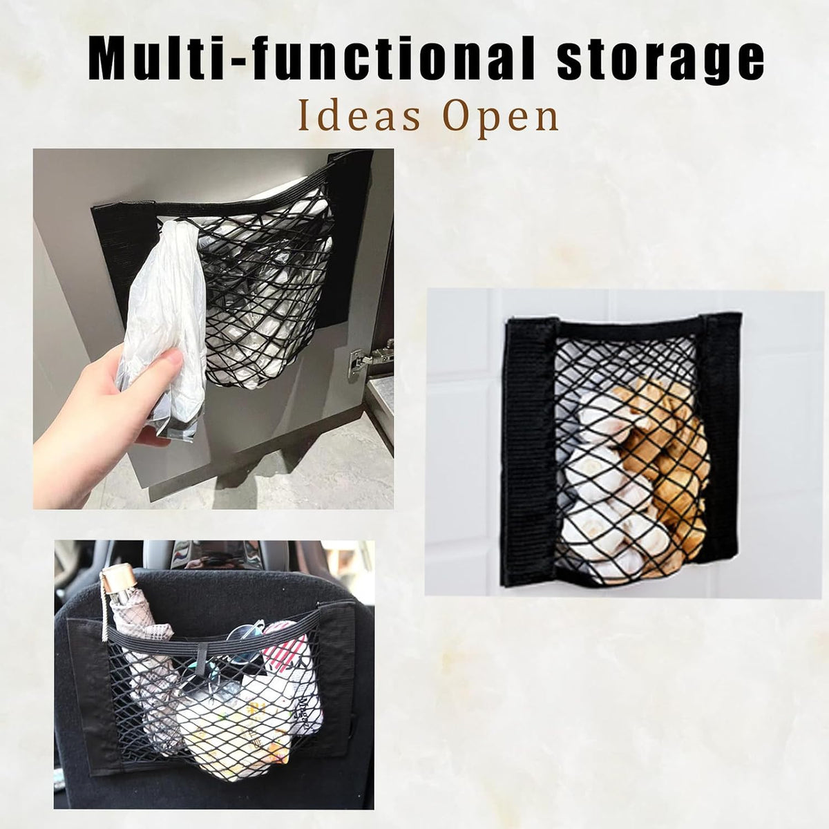 2PCS Universal Car Cargo Net with Adhesive Tape, 9.8×15.7in Trunk Storage Mesh Pocket Wall Mount Organizer Bag for Car RV SUV Boat Truck Camper Van Trailer (Black)