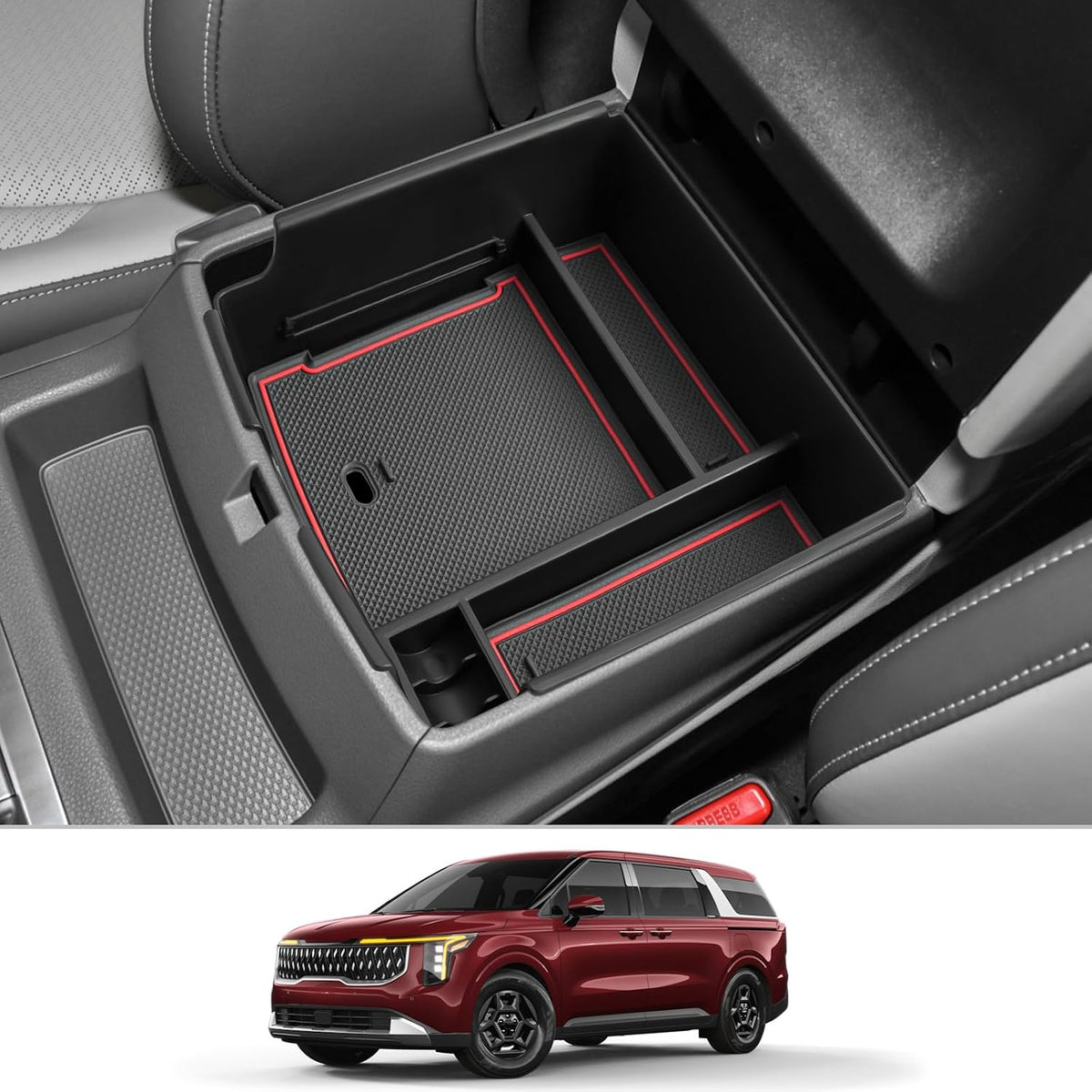 CDEFG for 2025 Kia Carnival Center Console Organizer Tray 2022-2025 Kia Carnival LX LXS EX SX SX Prestige Accessories Middle Console Organizer 2025 Carnival Armrest Storage Box(Blue)