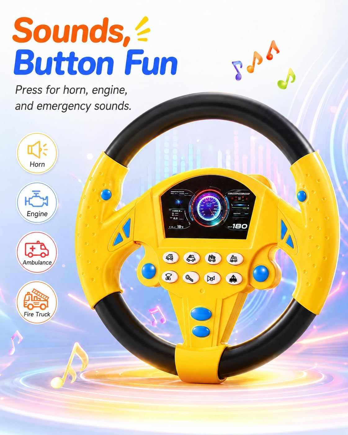 IMIKEYA 2Pcs Kids Steering Wheel Toy for Car Seat – Simulated Driving Steering Wheel with Light and Music for Children, Car Backseat Stroller Attachment