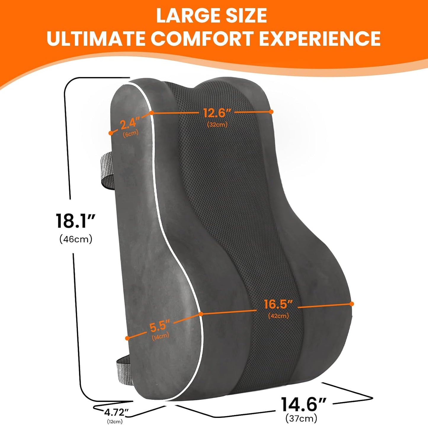 CloudBliss Ergonomic Lumbar Support Pillow – Memory Foam for Lower Back Pain Relief, Adjustable Straps & Mesh Cover for Office, Gaming, Car & Home Essentials (Grey)
