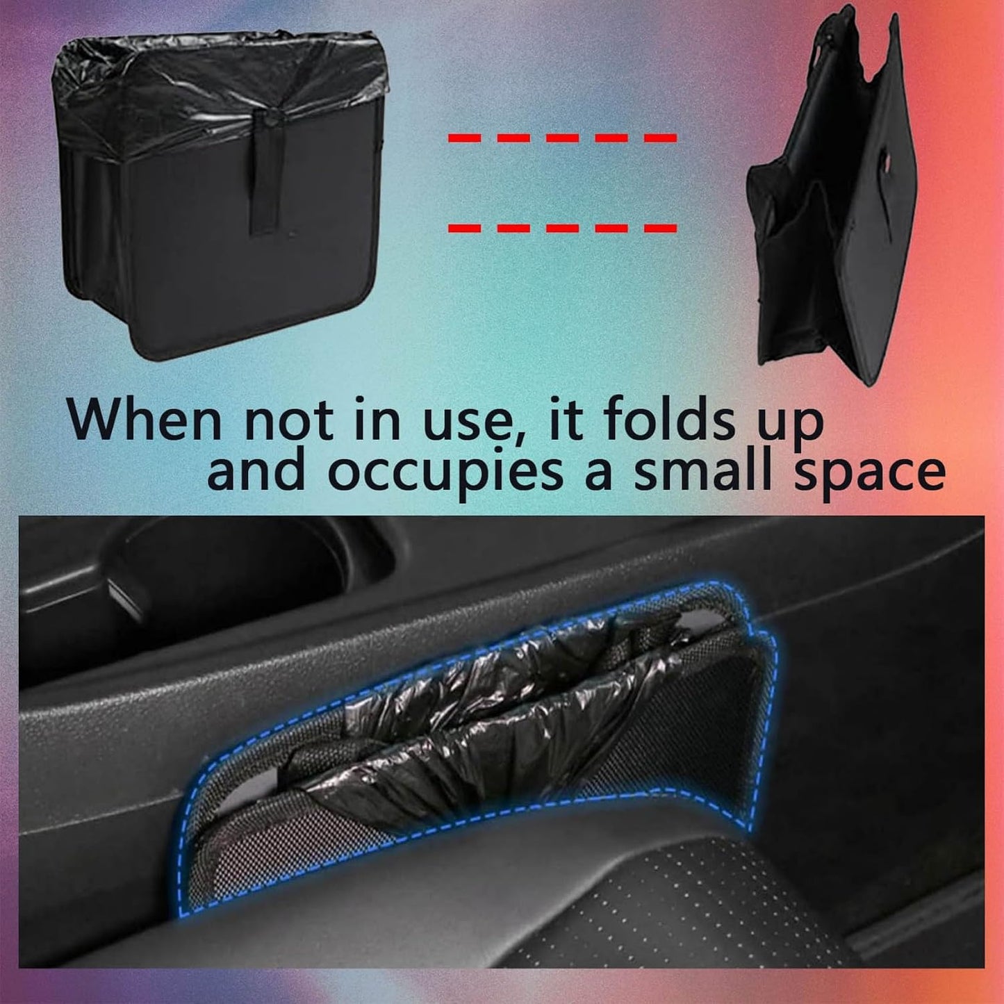 Car Trash Can, Oxford Cloth Foldable Car Trash Bin Hanging, 1.85 Gallon Capacity Garbage Bag Organizer, Leak-Proof Waterproof Auto Storage Container (Large)