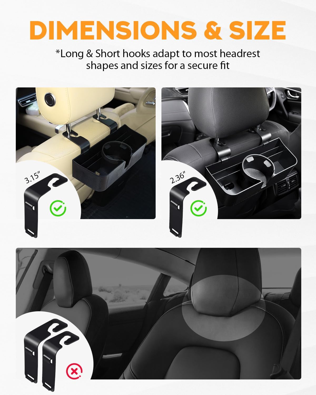 PBYMT 3 in 1 Car Headrest Backseat Organizer with 3.7" Cup Holder & Hooks, Seat Back Organizer Storage for Travel Accessories, Perfect for Kids, Road Trips, SUV, Truck - 2PCS
