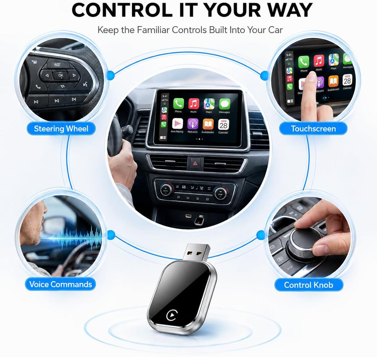 Wireless CarPlay and Android Auto Adapter for Factory Wired Systems,Silver