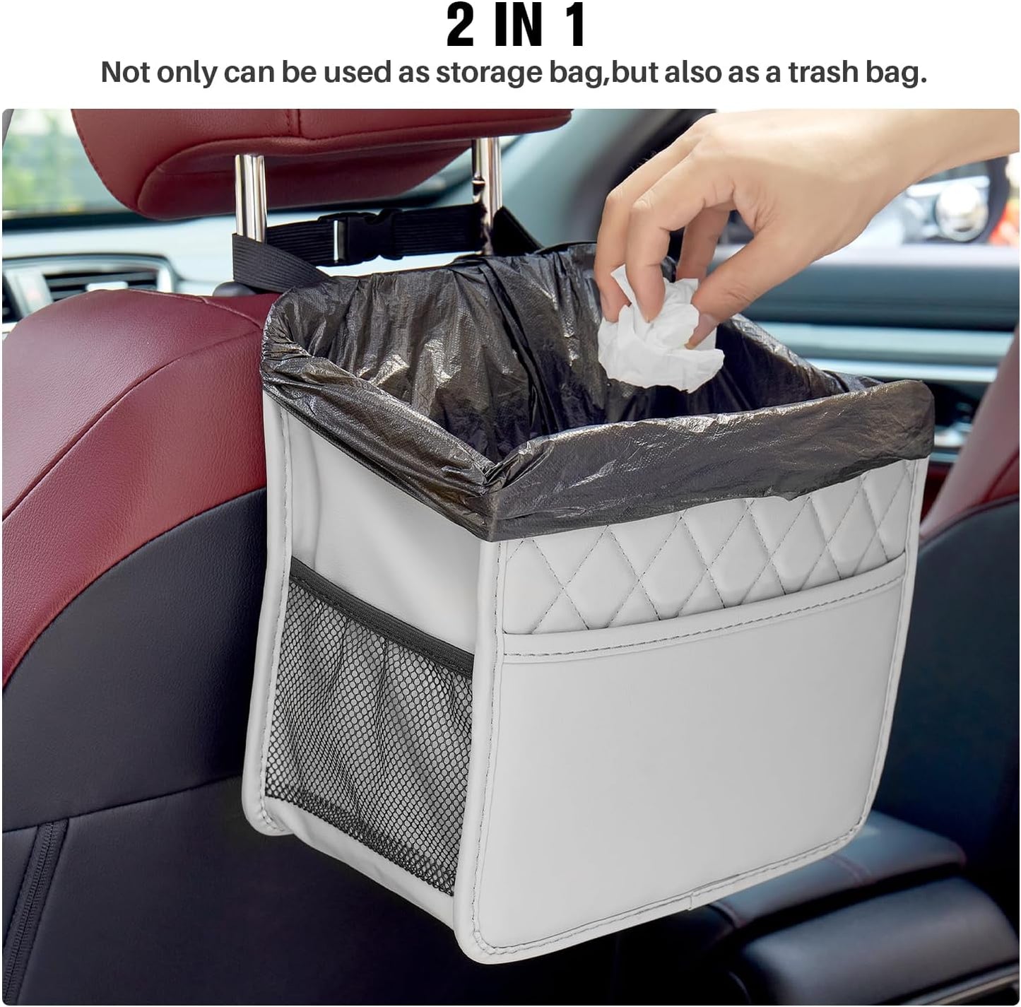 LXUNYI Car Seat Organizer, Updated Large Leather Backseat Car Organizer with Cup Holders Multifunctional Over the Seat Storage Organizer Bag Hanging Back Seat Organizers for Kids (Gray 1Pack)