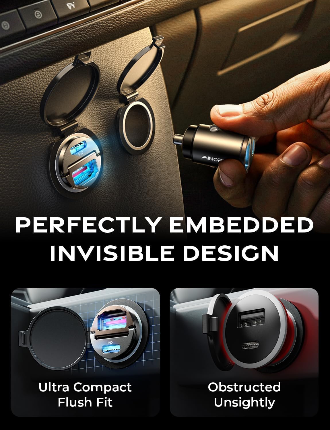 AINOPE 90W Car Charger, Cigarette Lighter Adapter, for iPhone 18 Pro Duo