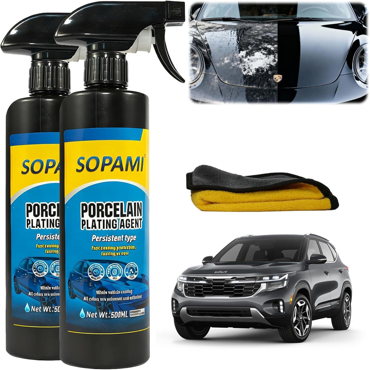 Car Coating Spray, SOPAMI 3-in-1 High Gloss Polish Scratch Remover, Waterless Car Wax Spray for Shine Protection, Nano Hydrophobic Quick Detailer for Paint, Glass, Plastic Metal Surfaces