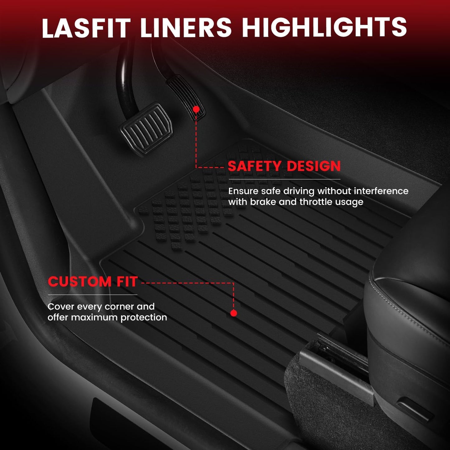 LASFIT 10PCS Floor Mats for Tesla Model Y Juniper 2026 2025, TPE Custom Fit All Weather Model Y Juniper Accessories with Cargo Mat Trunk Mats Full Set (Not Fit Standard Range)