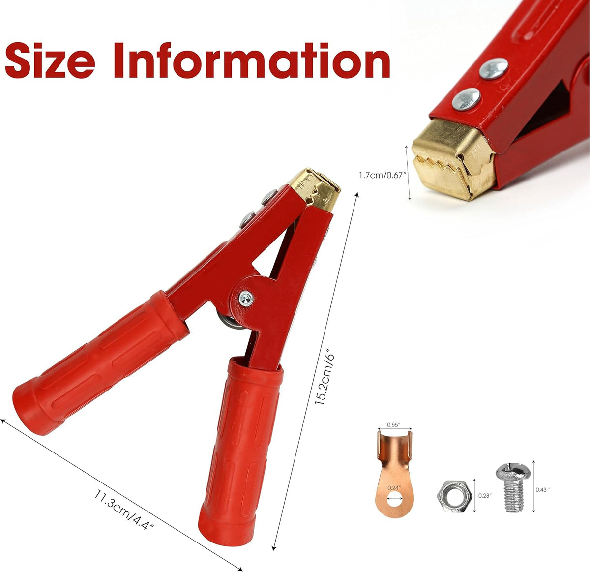 2PCS Battery Jumper Cable Clamps, Alligator Clip Jumper Cable End Boost Clamp Set - Heavy Duty Pure Copper Car Battery Clamps 1000A Capacity, Insulated Parrot Clips Red & Black