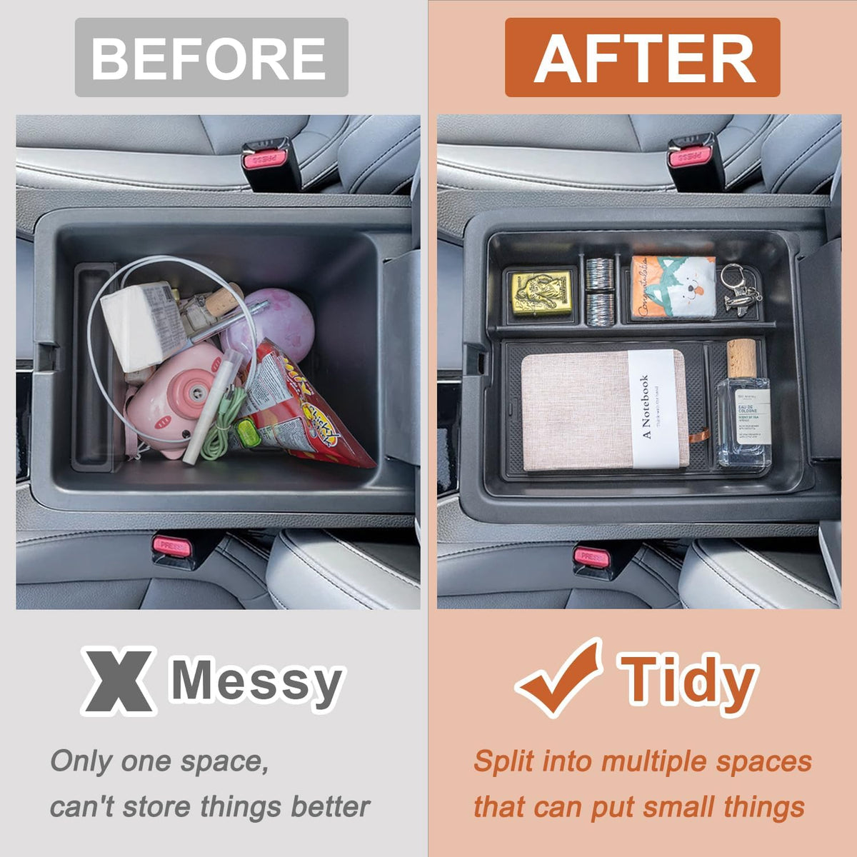 PIMCAR 3-Piece Center Console Organizer Set for 2023-2026 Honda Pilot, 2024-2026 Honda Passport/Ridgeline Accessories, Armrest Hidden Storage Box & Divider ABS Material Interior Accessories