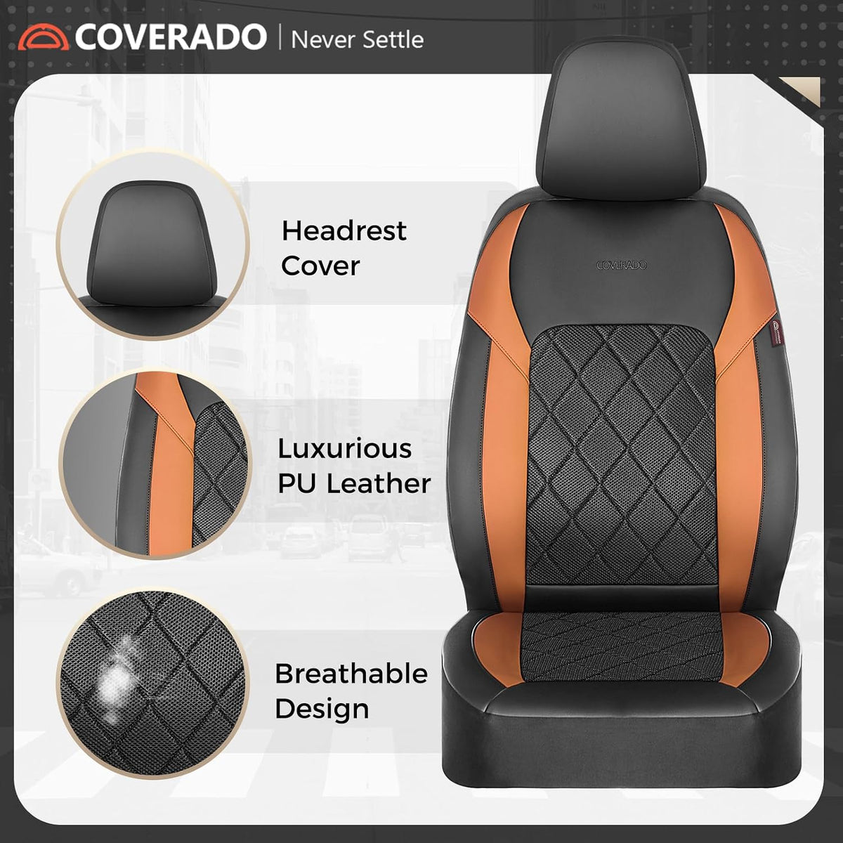 Coverado Car Seat Covers, Front Seat Covers, 2 Front Automotive Seat Cover, Mesh Breathable Seat Protectors, Universal Fit for Most Cars