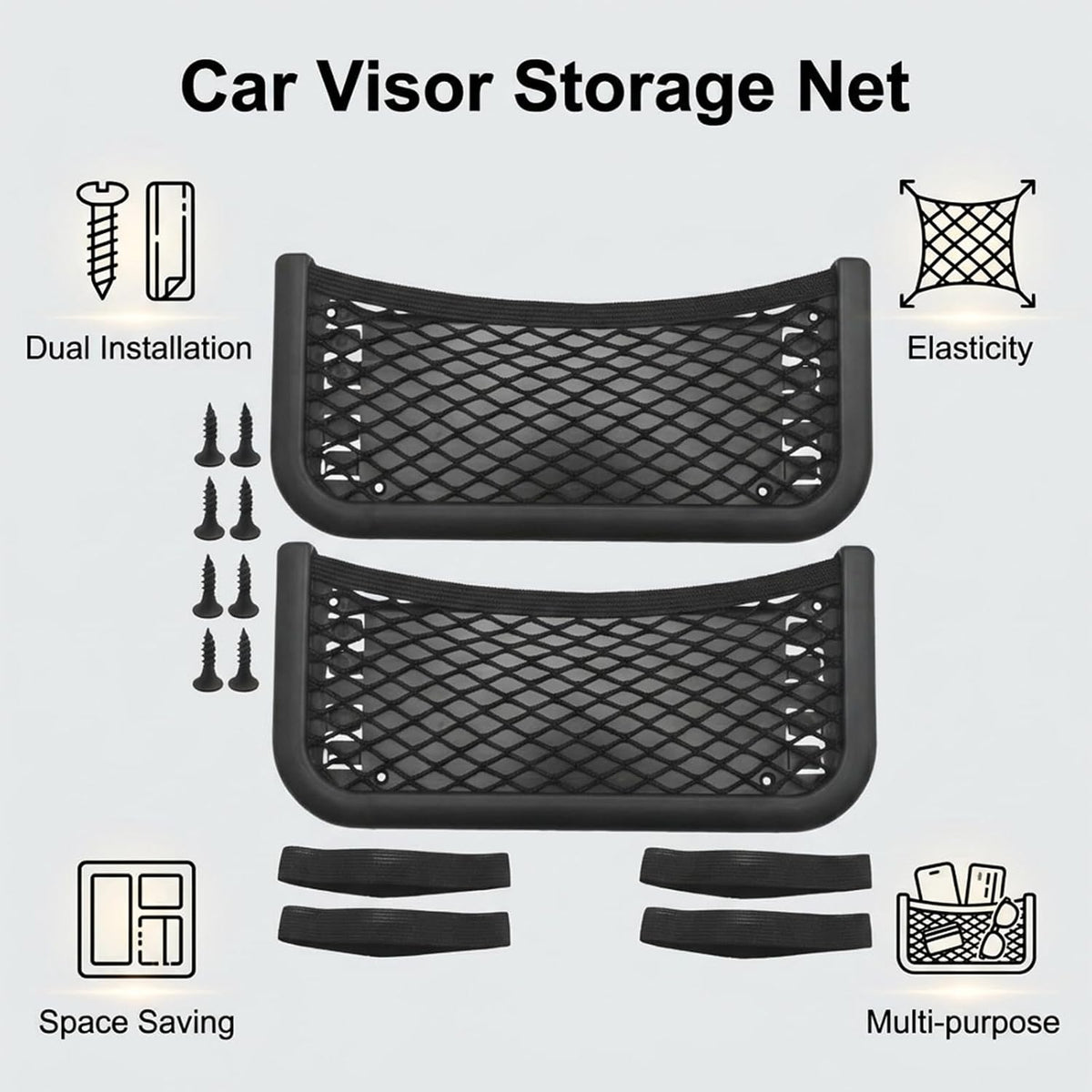 2 PCS ABS Plastic Frame Automotive Cargo Nets, Versatile Mesh Storage Pocket for Auto, RV, Boat, and Travel Accessories