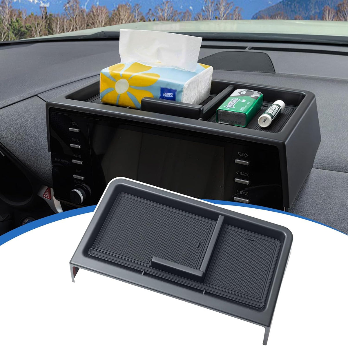 TOPINSTALL 21-24 New Dash Tray Compatible with 2021-2024 Toyota Sienna Interior Accessories, Dashboard Hidden Storage Organizer Behind Screen Tissue Sunglasses Phone Holder (Not for 2025)