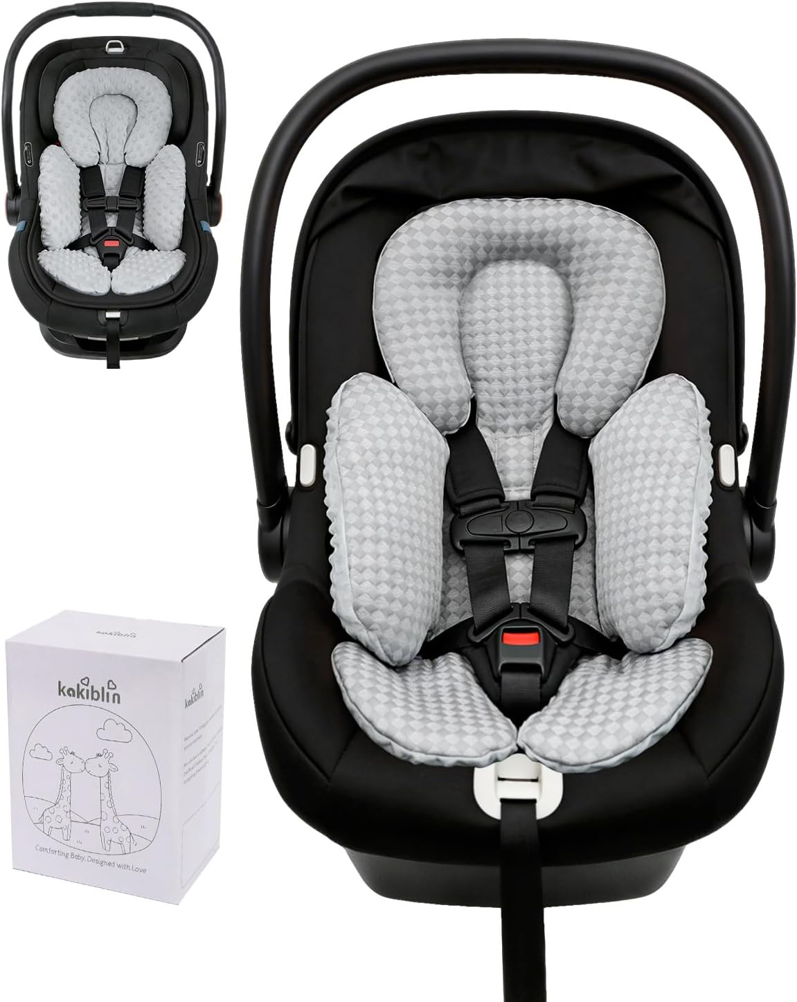KAKIBLIN Infant Car Seat Insert for Baby, Car Seat Cooling Pad, Reversible Newborn Car Seat Insert Head Body Support for Summer, Fits for Stroller, Swing, Bouncer, Bassinet, Boys and Girls (Grey)